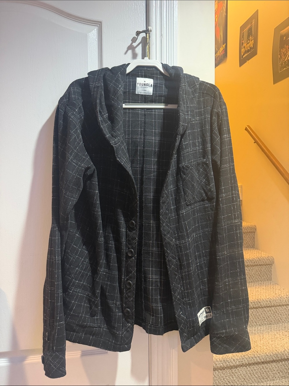 Men’s XL YoungLA Black Plaid Button-Front Blazer Jacket